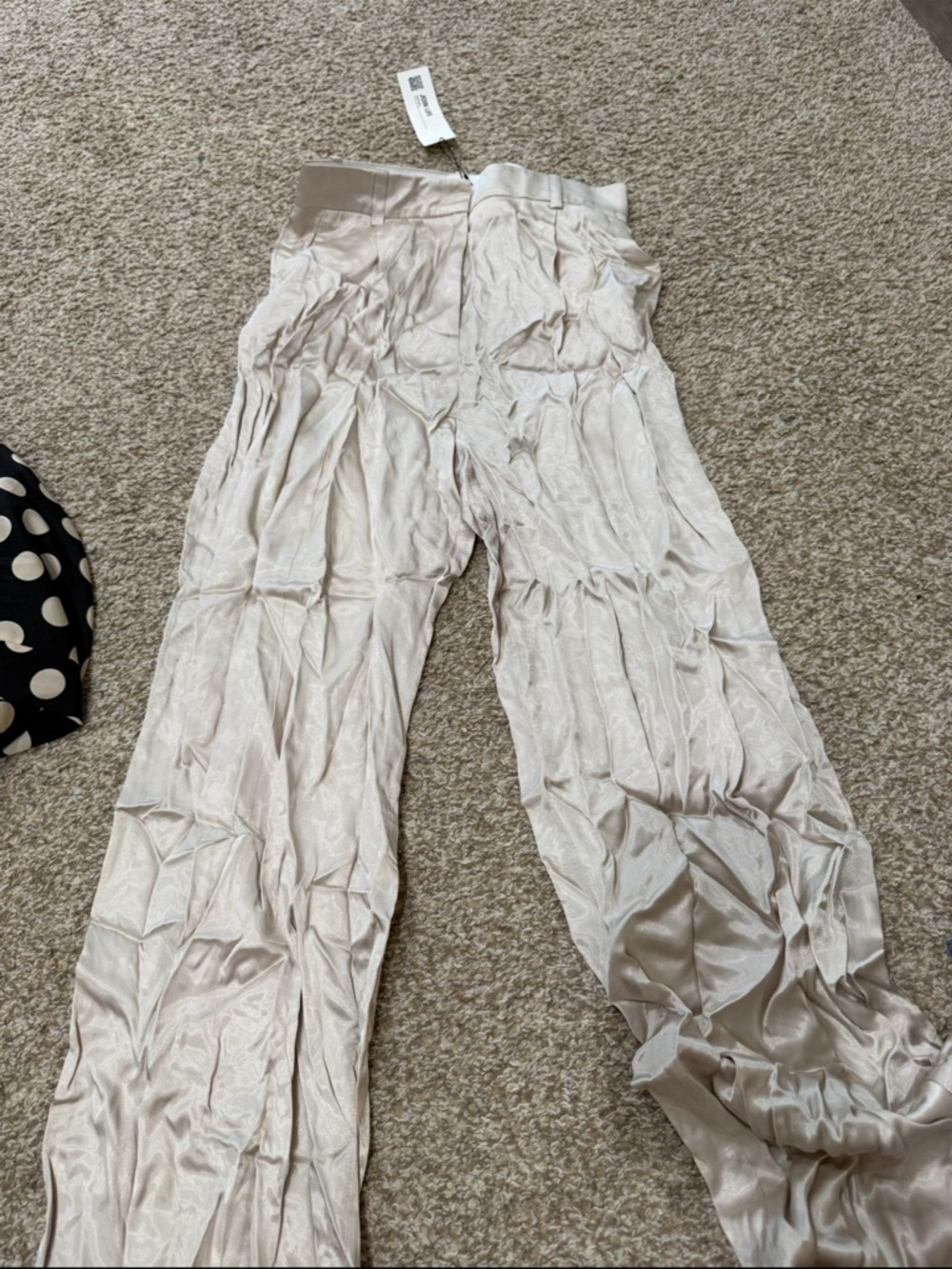 Zara Satin Wide-Leg Trousers in Light Beige